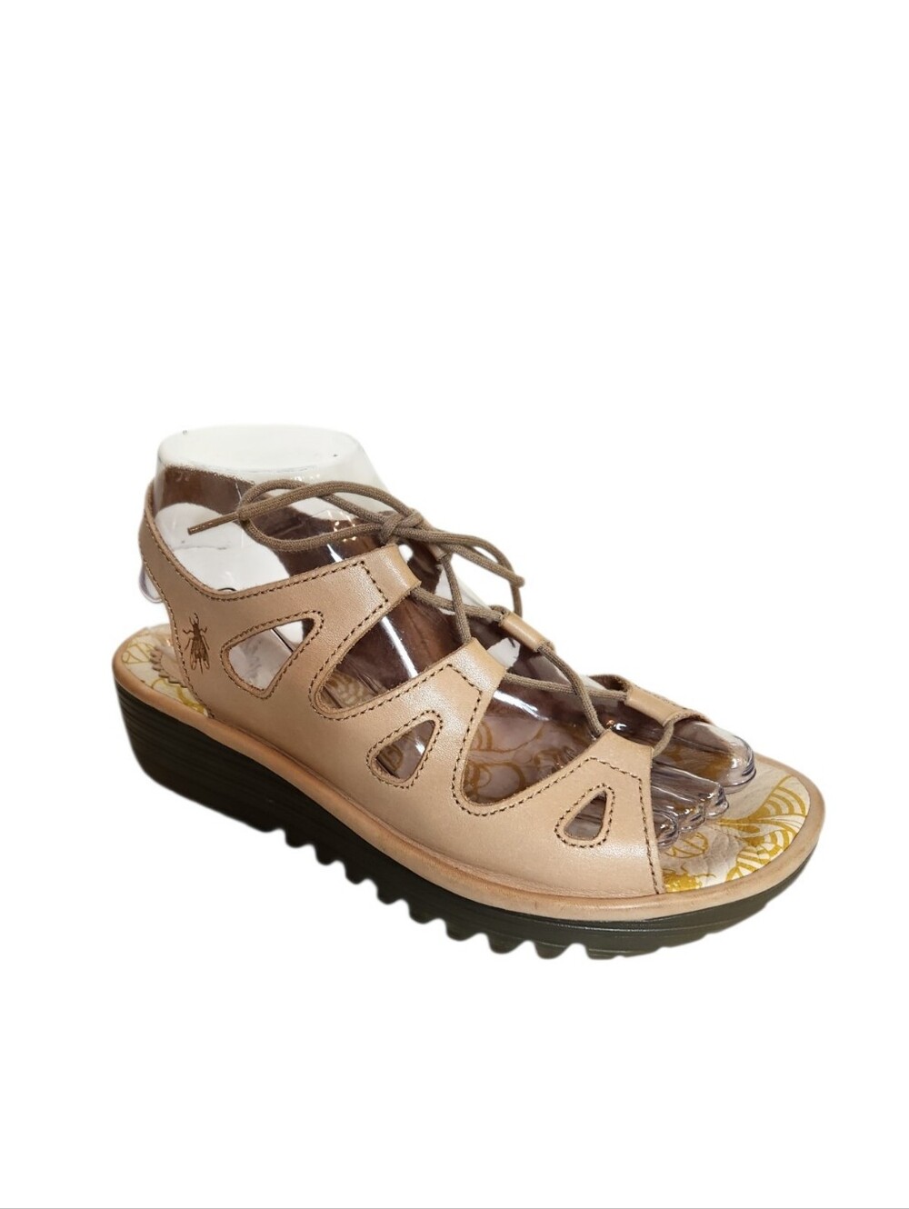 Fly London Tan Lace Up Leather Wedge Heel Sandals Size 38